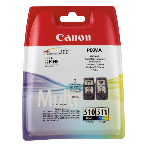 Canon PG-510/CL-511 Multi Pack tinteiro 2 unidade(s) Original Rendimento padrão Preto, Ciano, Magenta, Amarelo - Canon 2970B010