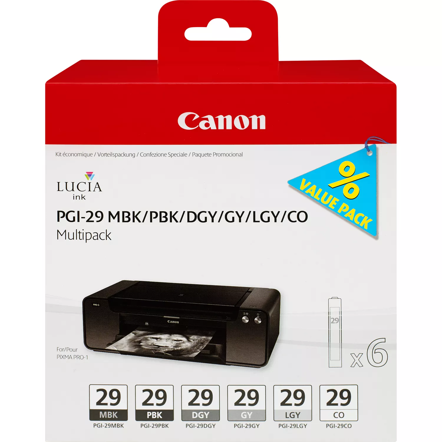 Pacote com 6 cartuchos de tinta originais Canon PGI29 - 4868B018 - Canon 4868B018