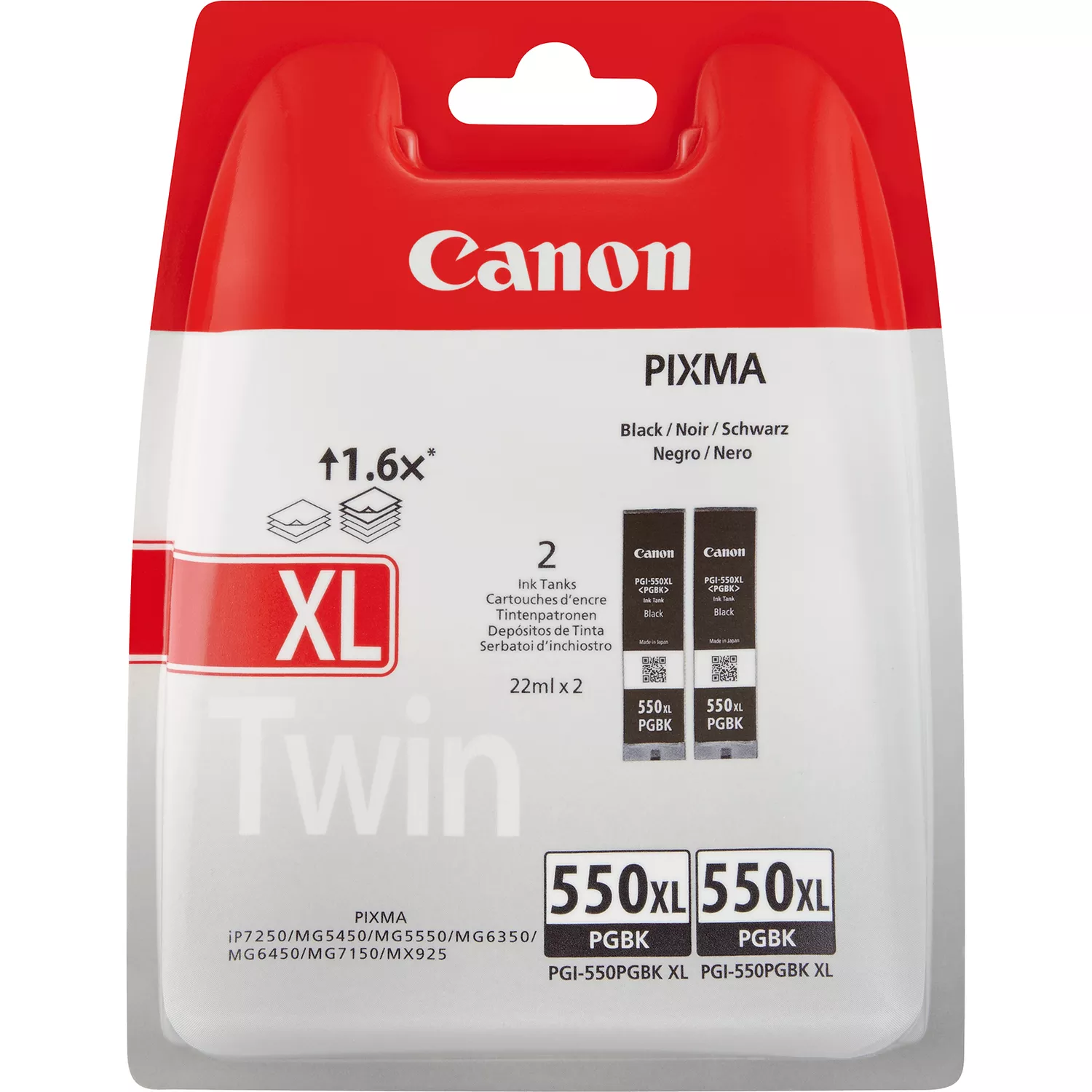 Pacote preto Canon PGI550XL com 2 cartuchos de tinta pigmentada originais - 6431B005 - Canon 6431B005