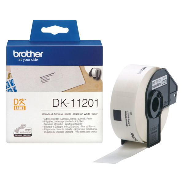 Etiquetas pré-cortadas de direção standard (papel térmico). 400 etiquetas brancas de 29 x 90mm - Brother DK-11201