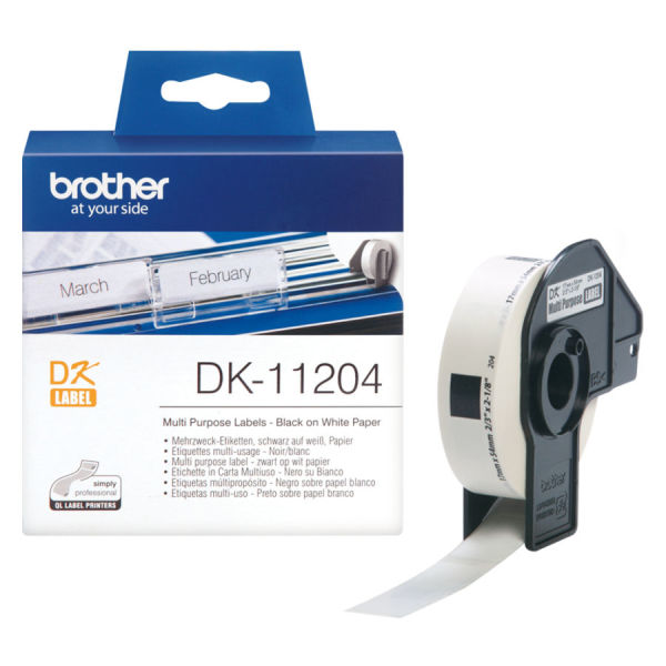Etiquetas pré-cortadas multipropósito (papel térmico). 400 etiquetas brancas de 17 x 54mm - Brother DK-11204
