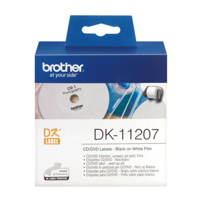 Etiquetas pré-cortadas para CD/DVD (película plástica). 100 etiquetas brancas de 58 x 58mm - Brother DK-11207