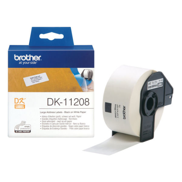 Etiquetas pré-cortadas de direção grandes (papel térmico). 400 etiquetas brancas de 38 x 90mm - Brother DK-11208