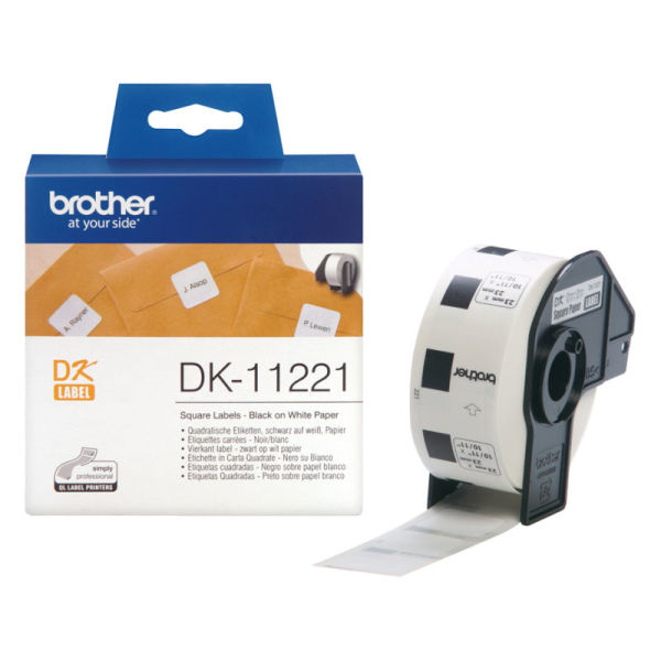 Etiquetas pré-cortadas quadradas (papel térmico). 1.000 etiquetas brancas de 23 x 23 mm - Brother DK-11221