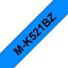 Fita laminada. Texto preto sobre fundo azul. Largura: 9 mm. Comprimento: 8 m - Brother M-K521BZ