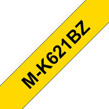 Fita laminada. Texto preto sobre fundo amarelo. Largura: 9 mm. Comprimento: 8 m - Brother M-K621BZ