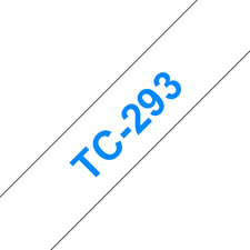 Fita laminada. Texto azul sobre fundo branco. Largura: 9 mm. Comprimento: 7,7 m - Brother TC-293