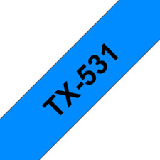 Fita laminada. Texto preto sobre fundo azul. Largura: 12 mm. Comprimento: 15 m - Brother TX-531