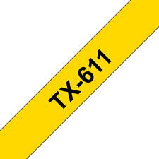 Fita laminada. Texto preto sobre fundo amarelo. Largura: 6 mm. Comprimento: 15 m - Brother TX-611
