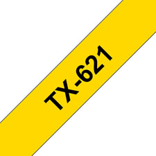 Fita laminada. Texto preto sobre fundo amarelo. Largura: 9 mm. Comprimento: 15 m - Brother TX-621