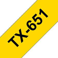 Fita laminada. Texto preto sobre fundo amarelo. Largura: 24 mm. Comprimento: 15 m - Brother TX-651