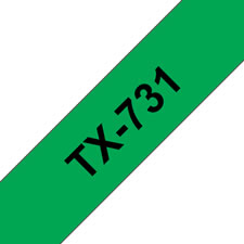 Fita laminada. Texto preto sobre fundo verde. Largura: 12 mm. Comprimento: 15 m - Brother TX-731