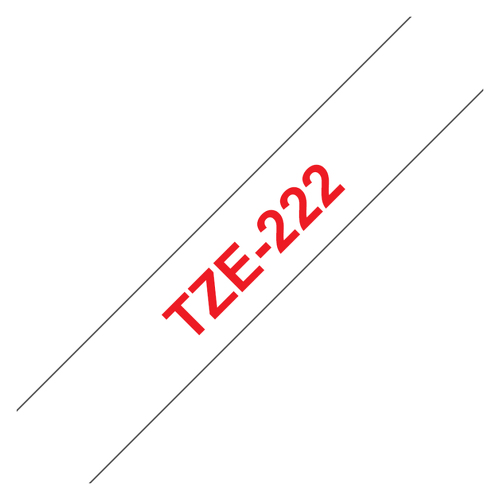 Fita laminada. Texto vermelho sobre fundo branco. Largura: 9 mm. Comprimento: 8 m - Brother TZe-222