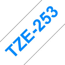 Fita laminada. Texto azul sobre fundo branco. Largura: 24 mm. Comprimento: 8 m - Brother TZe-253