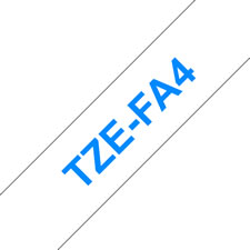 Fita Têxtil. Texto azul sobre fundo branco. Largura: 18 mm. Comprimento: 3m - Brother TZe-FA4