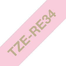 Fita de tecido. Texto ouro sobre fundo rosa. Largura: 12mm. Comprimento: 4m - Brother TZe-RE34