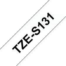 Fita laminada super adesiva. Texto preto sobre fundo transparente. Largura: 12 mm. Comprimento: 8 m - Brother TZe-S131