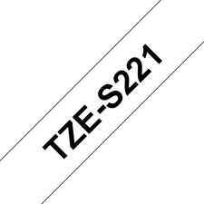 Fita laminada super adesiva. Texto preto sobre fundo branco. Largura: 9 mm. Comprimento: 8 m - Brother TZe-S221