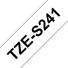 Fita laminada super adesiva. Texto preto sobre fundo branco. Largura: 18 mm. Comprimento: 8 m - Brother TZe-S241